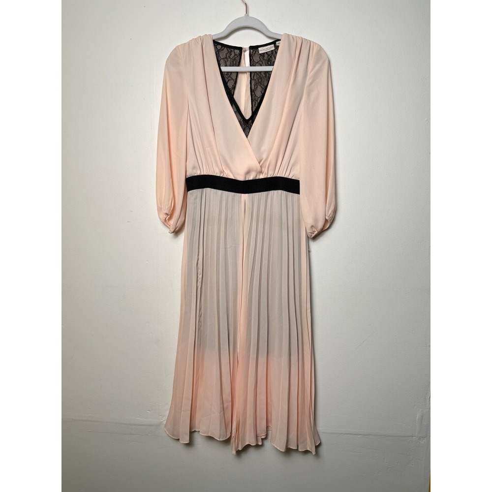 Pink coquette dress Pleated Lace Inset Midi Dress Womens Small